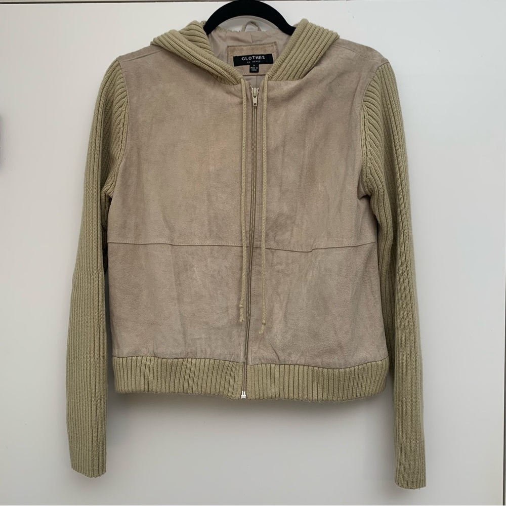 VTG Leather & Ribbed Knit Combination Jacket in Taupe Size Medium